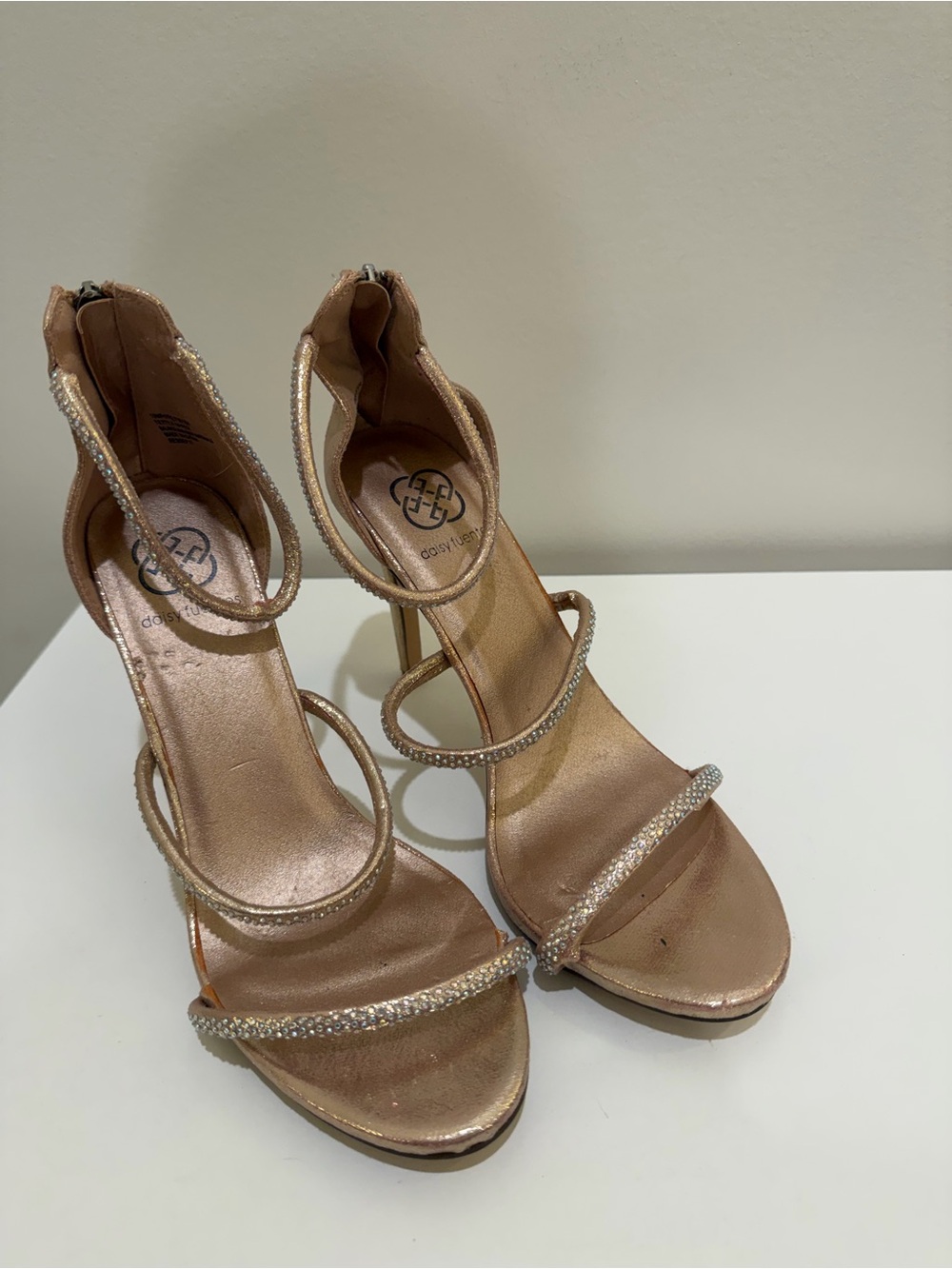 Daisy Fuentes Glitter Rose Gold Strappy High Heel Sandals